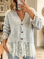 Women's Lace Trim Tie-Sleeve Buttoned Cardigan