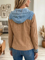 Women's Denim Contrast Hooded Suede Jacket
