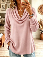 Women's Draped Cowl Neck Ribbed Knit Top