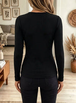 Women's Crisscross Cutout Button-Cuff Ribbed Top