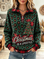 Vintage Elegant Plaid Patchwork Christmas Tree Sweatshirt