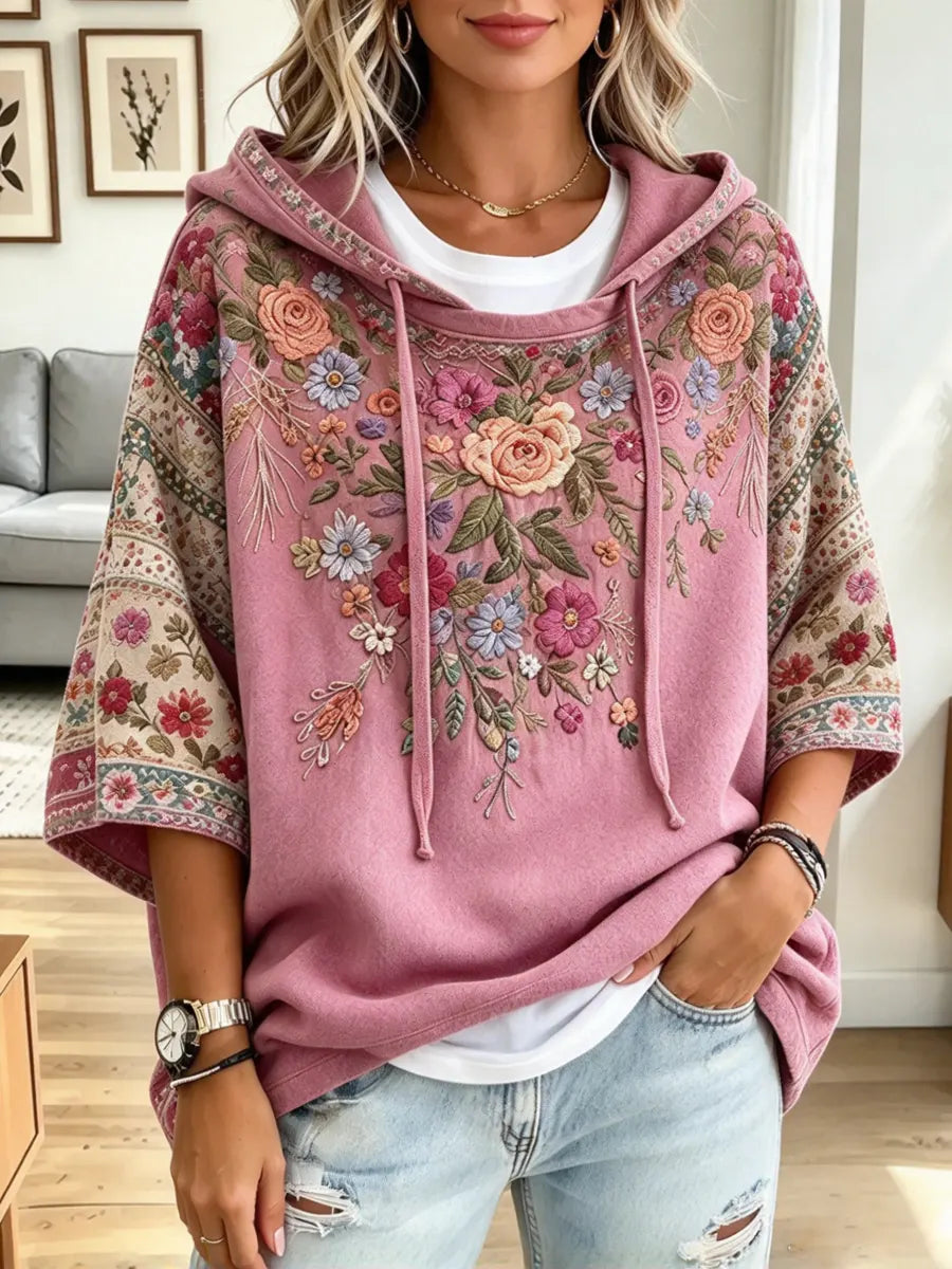 Vintage Floral Pattern Art Casual Stylish 3/4 Sleeve Sweatshirt