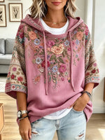 Vintage Floral Pattern Art Casual Stylish 3/4 Sleeve Sweatshirt