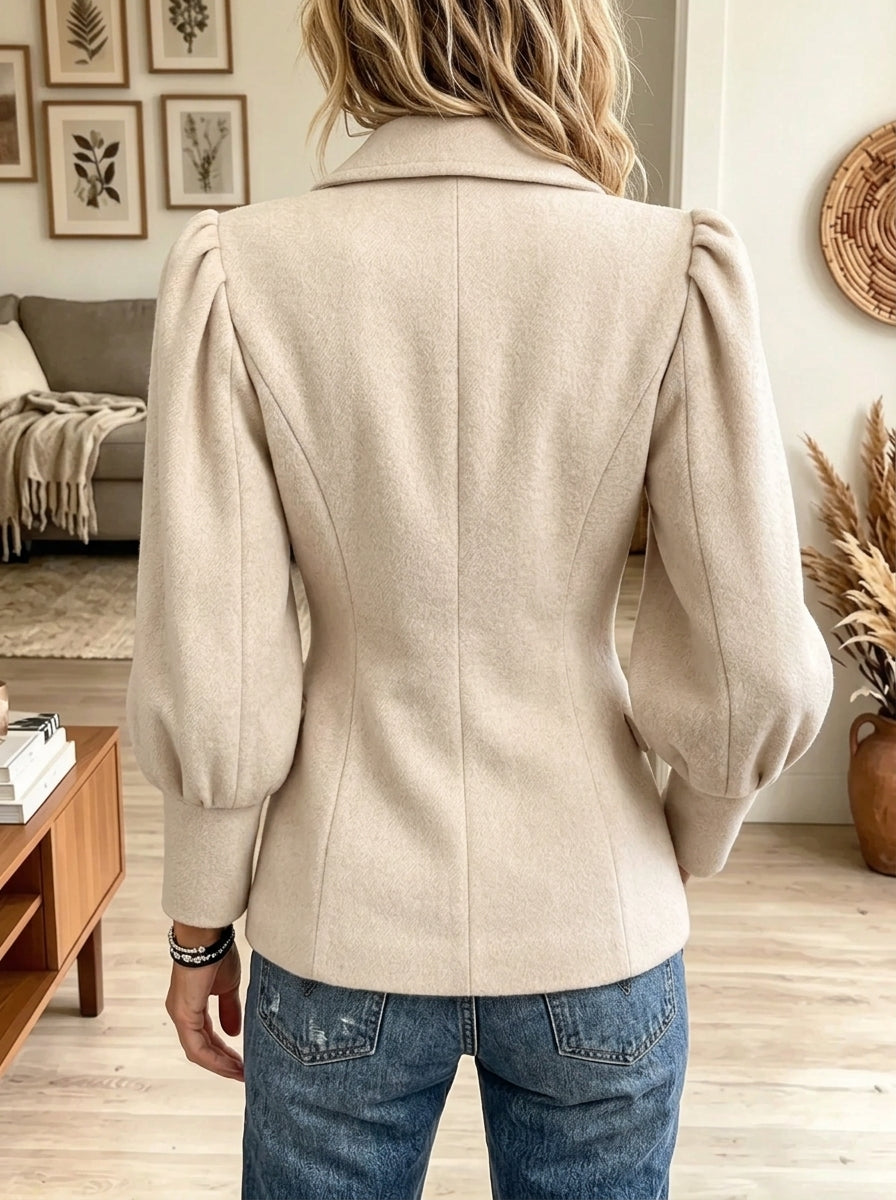 Women's Puff Sleeve Single-Button Woolen Blazer