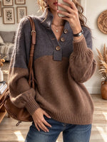 Women's Color Block Henley Sweater