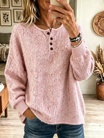 Women's Slub Knit Henley Pullover Sweater