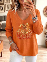 Vintage Pumpkin Pattern Knit Art Casual Stylish Long Sleeve Sweater