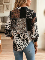 Women Mixed Animal Print Patchwork Button Down Long Sleeve Shirt