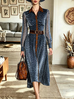 Women's Leopard Print Suede Trim Chiffon Shirt Dress