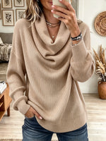 Women's Slouchy Draped Cowl Neck Ribbed Sweate
