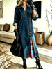 Women's Plaid Patchwork Denim Shirt Maxi Dress