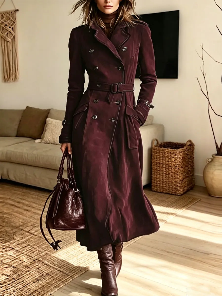 Retro Chic Button Art Casual Stylish Long Sleeve Suede Long Coat
