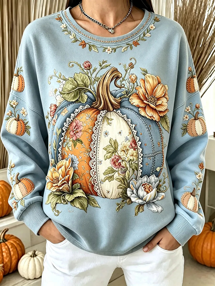 Vintage Autumn Halloween Pumpkin Art Print Crewneck Sweatshirt