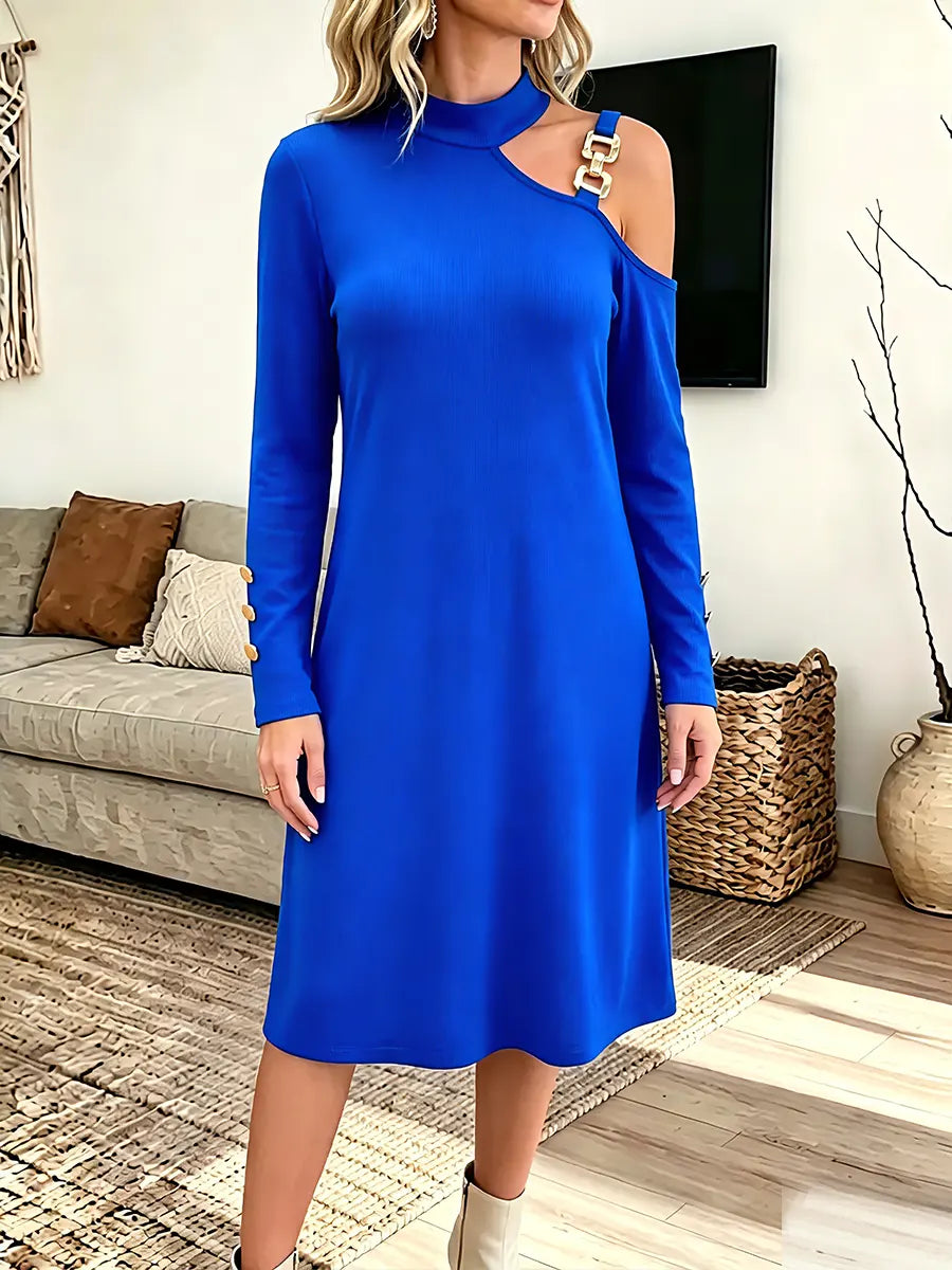 Vintage Elegant Cotton Patchwork Metallic Off-Shoulder Dress