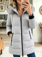 Women's Faux Fur Trim Hooded Quilted Puffer Coa