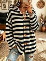 Women's Women Oversized Striped Hooded Cardigan