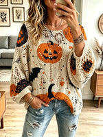 Funny Halloween Pattern Knit Hollow Art Casual Stylish Sweater