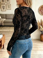 Vintage Elegant Bell Sleeve Lace Patchwork Mesh Shirt