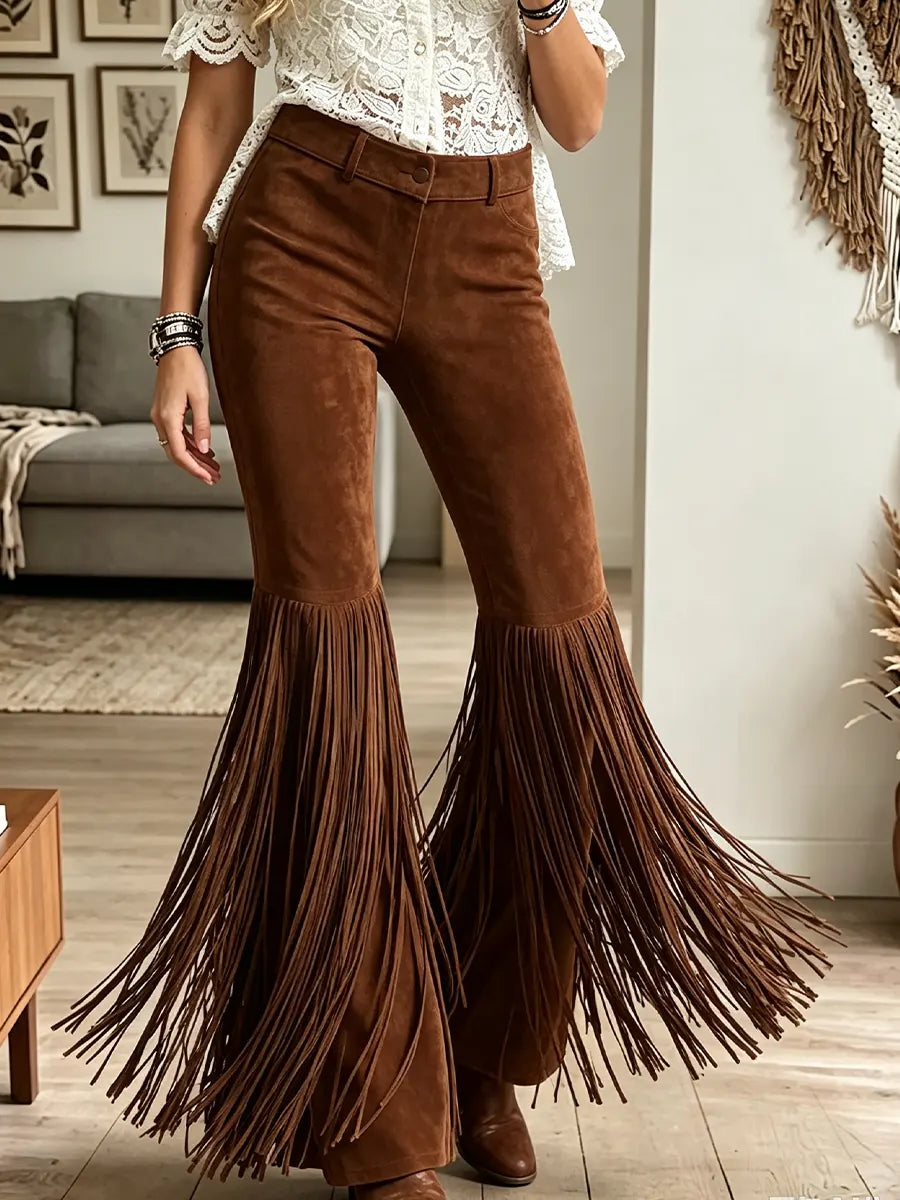 Vintage Elegant Tassel Suede Trousers