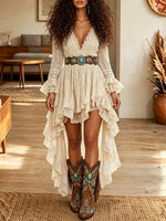 Women's Ruffled Tassel Lace Vintage Dress