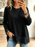 Women Fake Two‑Piece Lace Trim Long Sleeve Crew Neck Top