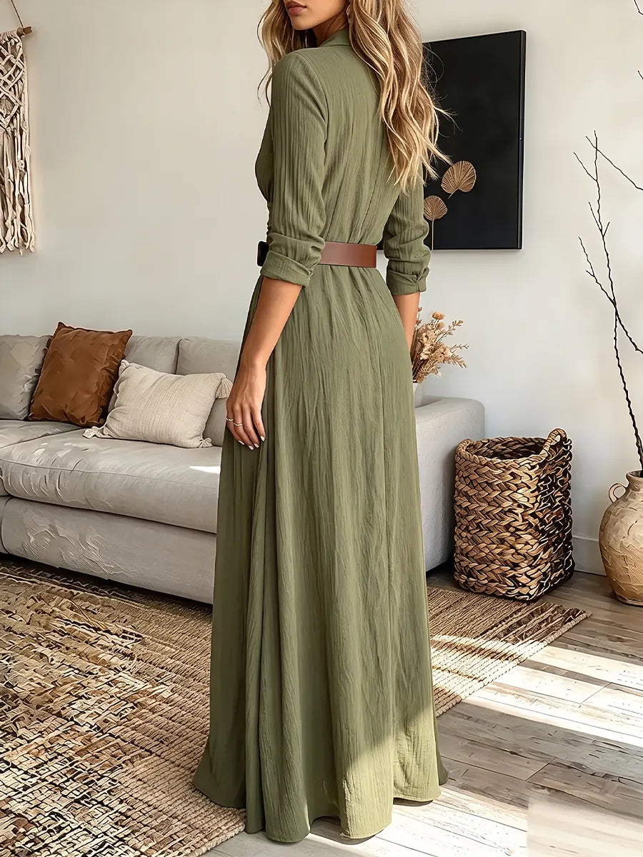 Vintage Elegant Cotton-linen buttons Dress