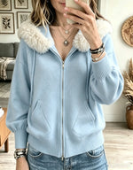 Women's Faux Fur Hooded Full-Zip Knit Cardigan