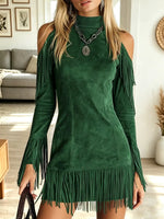 Vintage Western Fringe Art Off-shoulder Casual Stylish Long Sleeve Dress