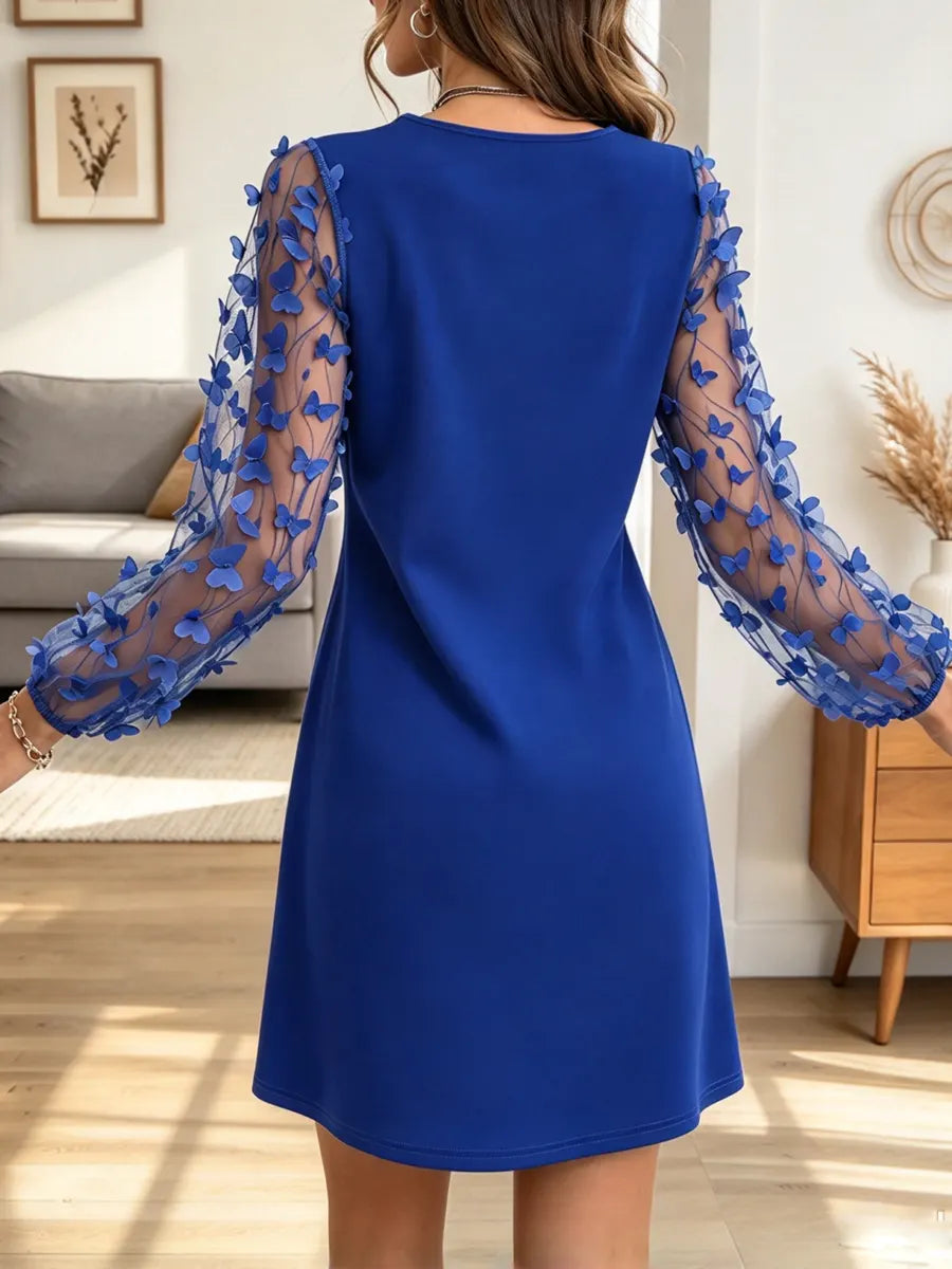 Vintage Butterfly Lace Patchwork Art Casual Stylish Long Sleeve Mini Dress
