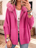 Women Furry Hood Zip‑Up Knit Cardigan, Oversized Cozy Knitted Jacket With Pockets