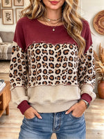 Women's Leopard Print Color Block Frayed Edge Sweatshirt