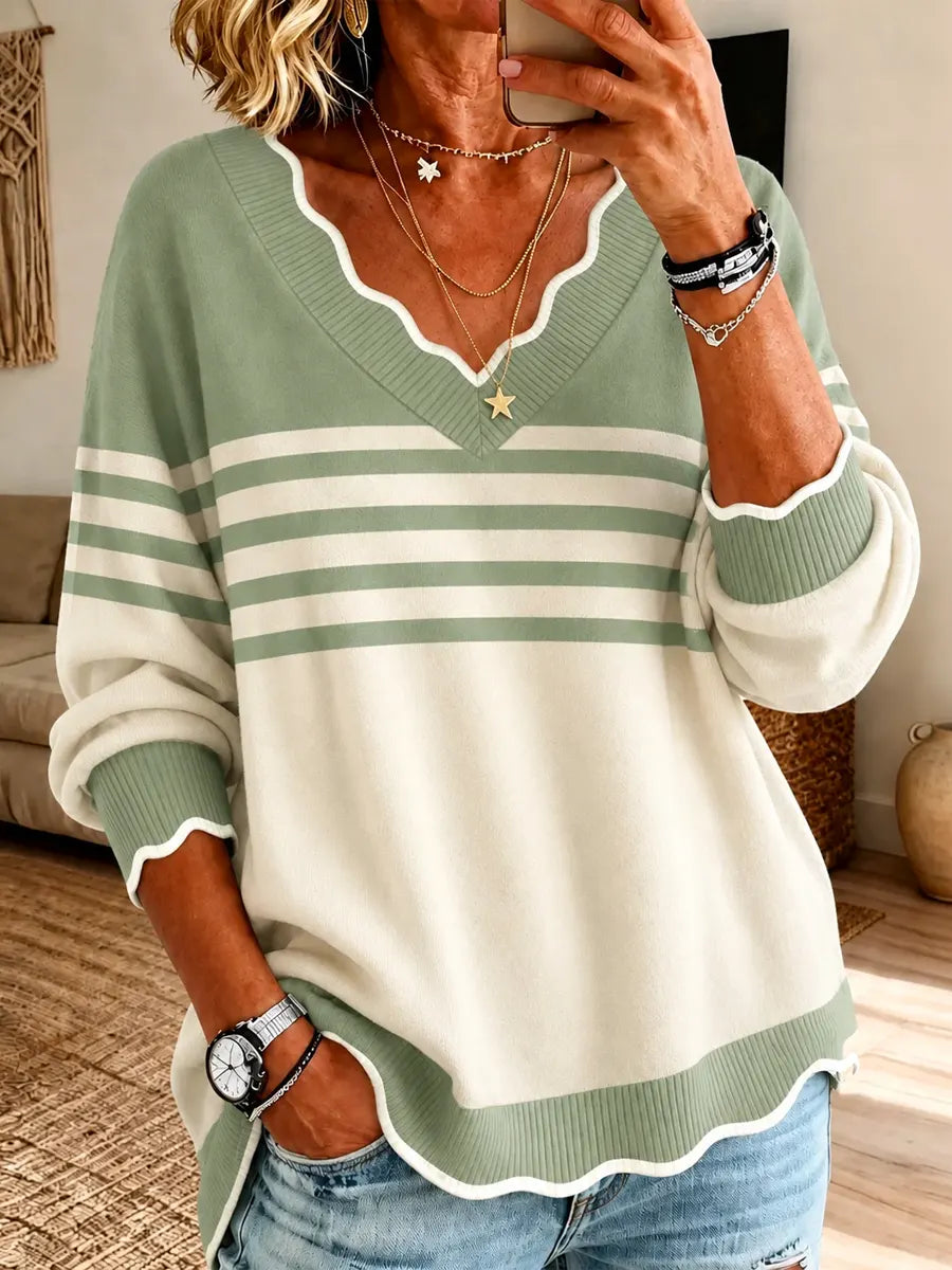 Vintage Elegant Stripe Knitted Art Casual Stylish Long Sleeve Sweater