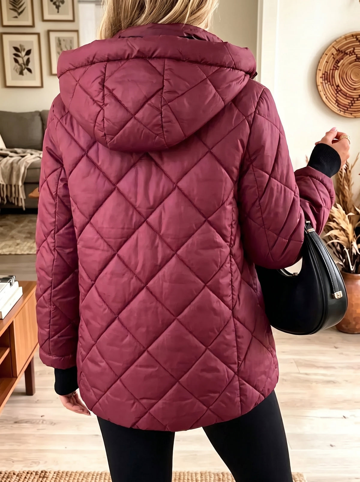 Women's Diamond Quilted Hooded Puffer Jacket