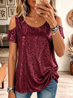 Vintage Elegant Sequined Off-shoulder Shirt