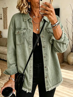 Women's Raw Hem Denim Shirt Jacket