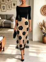 Women's Off-the-Shoulder Floral Mesh Midi Dress