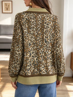Vintage Leopard Pattern Zip Lapel Art Casual Stylish Long Sleeve Shirt