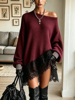 Women's Off-the-Shoulder Lace Hem Sweater Dress