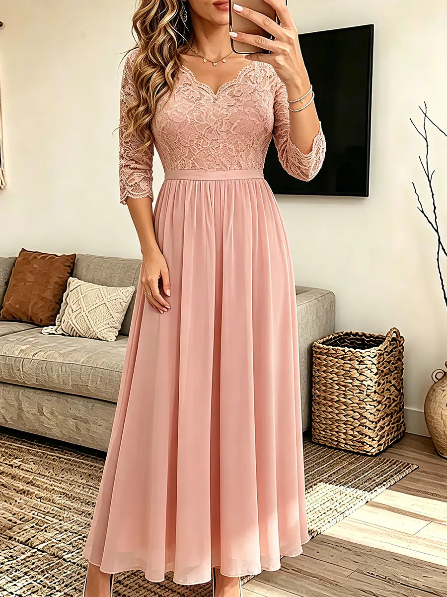 Vintage Elegant Lace Patchwork Chiffon Dress