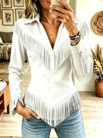 Women's Western Fringe Suede Pointed Hem Top