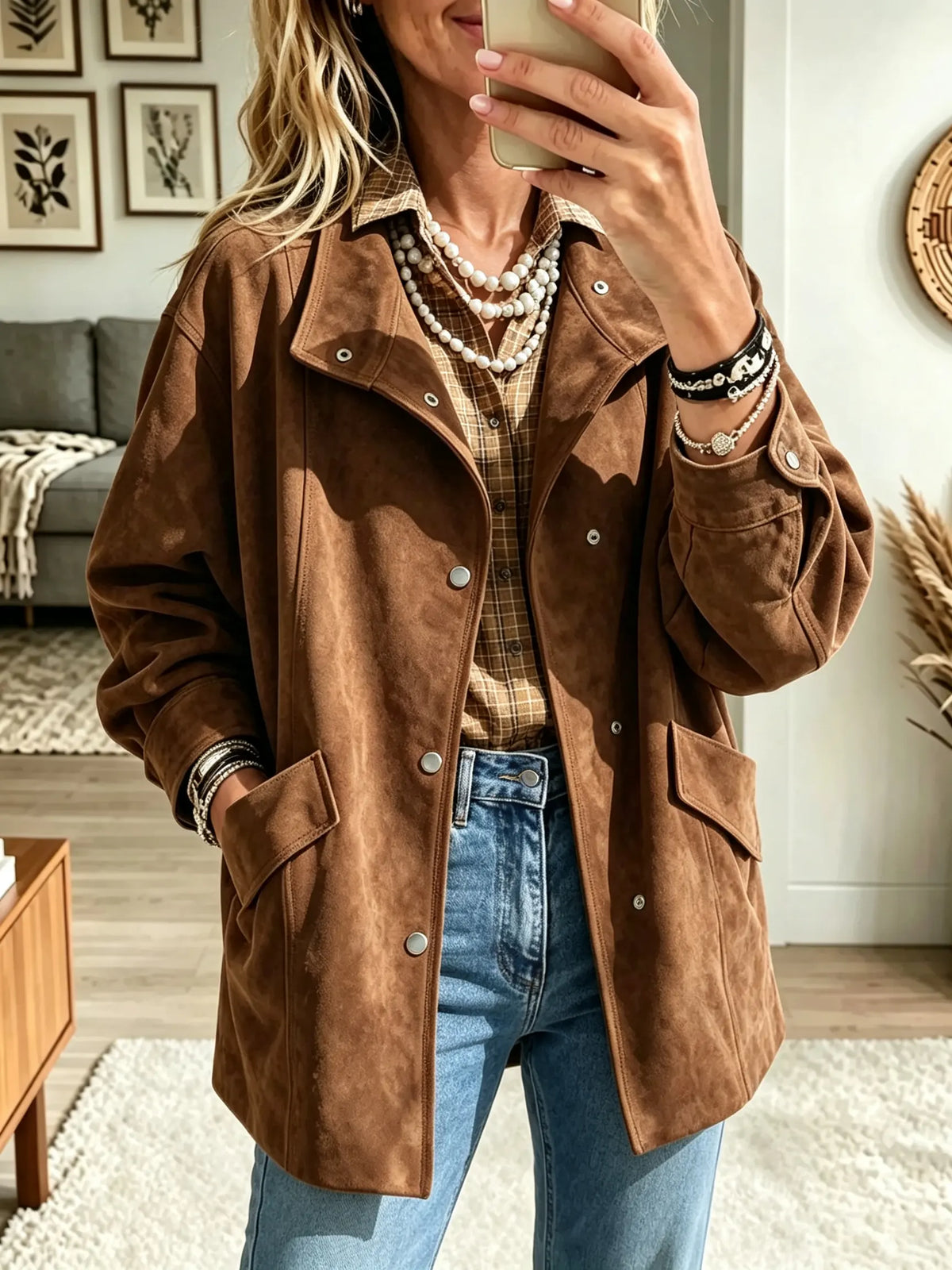 Women's Asymmetrical Snap-Button Faux Suede Jacket