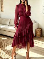 Retro Elegant Ruffle Art Casual Stylish Long Sleeve Midi Dress