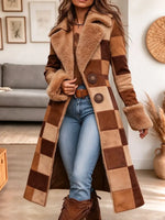 Retro Chic Cozy Plaid Pattern Art Casual Stylish Long Sleeve Fur Coat
