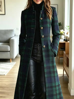 Retro Plaid Pattern Art Button Casual Stylish Long Sleeve Coat