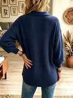 Women's Split Polo Collar Ribbed Knit Sweater