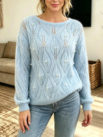 Elegant Hollow Pearl Knit Art Casual Stylish Long Sleeve Sweater
