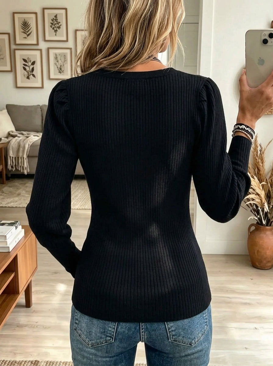 Women's Gold Studded Deep V-Neck Ribbed Top