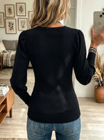 Women's Gold Studded Deep V-Neck Ribbed Top