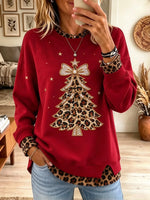 Women's Leopard Christmas Tree Layered Trim Sweatshirt