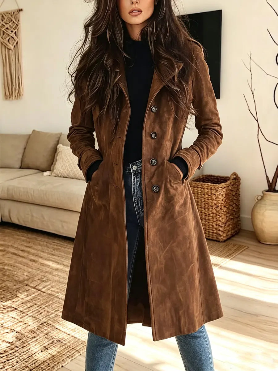 Retro Western Art Casual Stylish Long Sleeve Suede Long Coat
